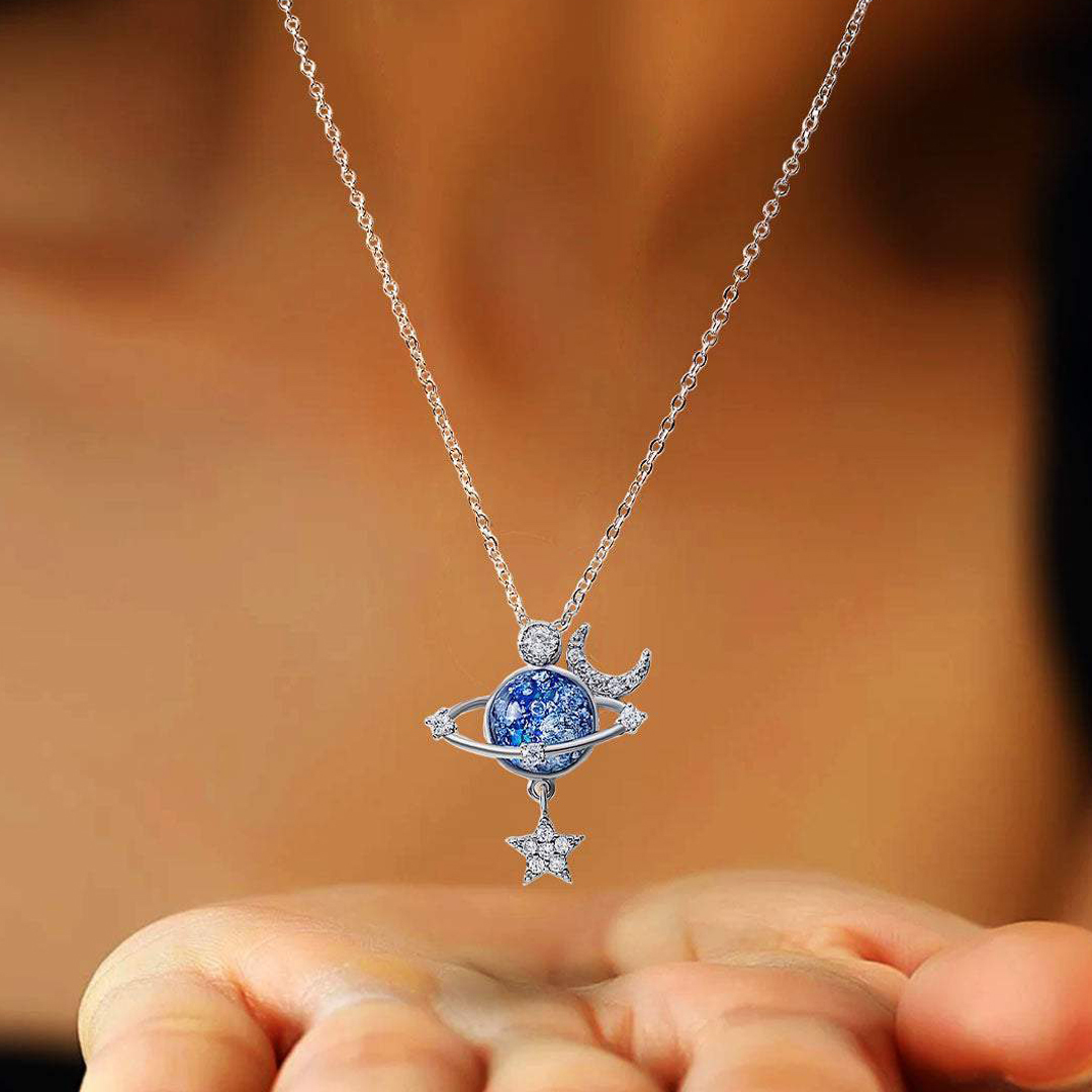 For Bonus Daughter - Always Shine Like The Brightest Star Blue Crystal Planet Necklace