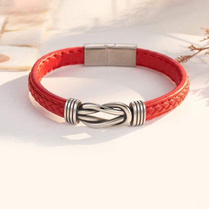 Grandmother & Granddaughter Forever Linked Together Red Knot Leather Bracelet