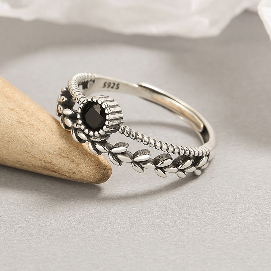 S925 Let Onyx Lend Its Calming Energy Onyx Leaf Ring