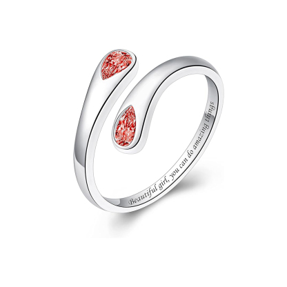 S925 Teardrop Birthstone Open Ring