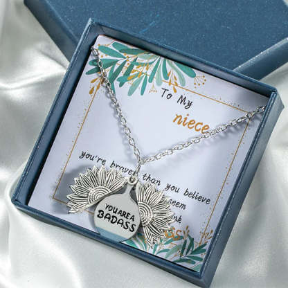 For Niece - You Are A Badass Sunflower Necklace