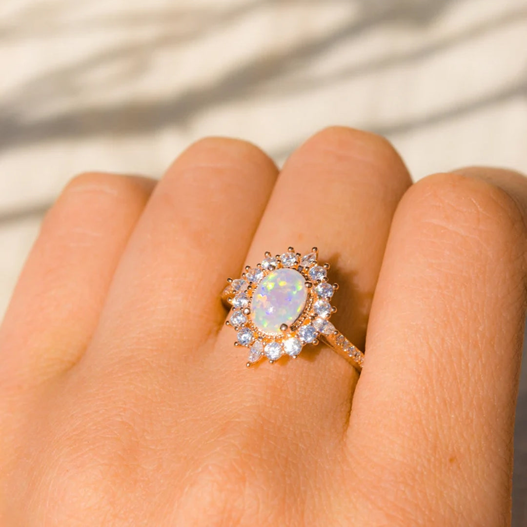 S925 Shiny White Opal Ring