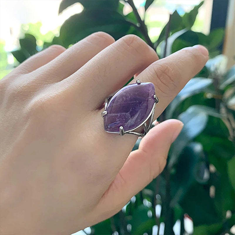 S925 Anxiety Relief Leaf Amethyst Ring