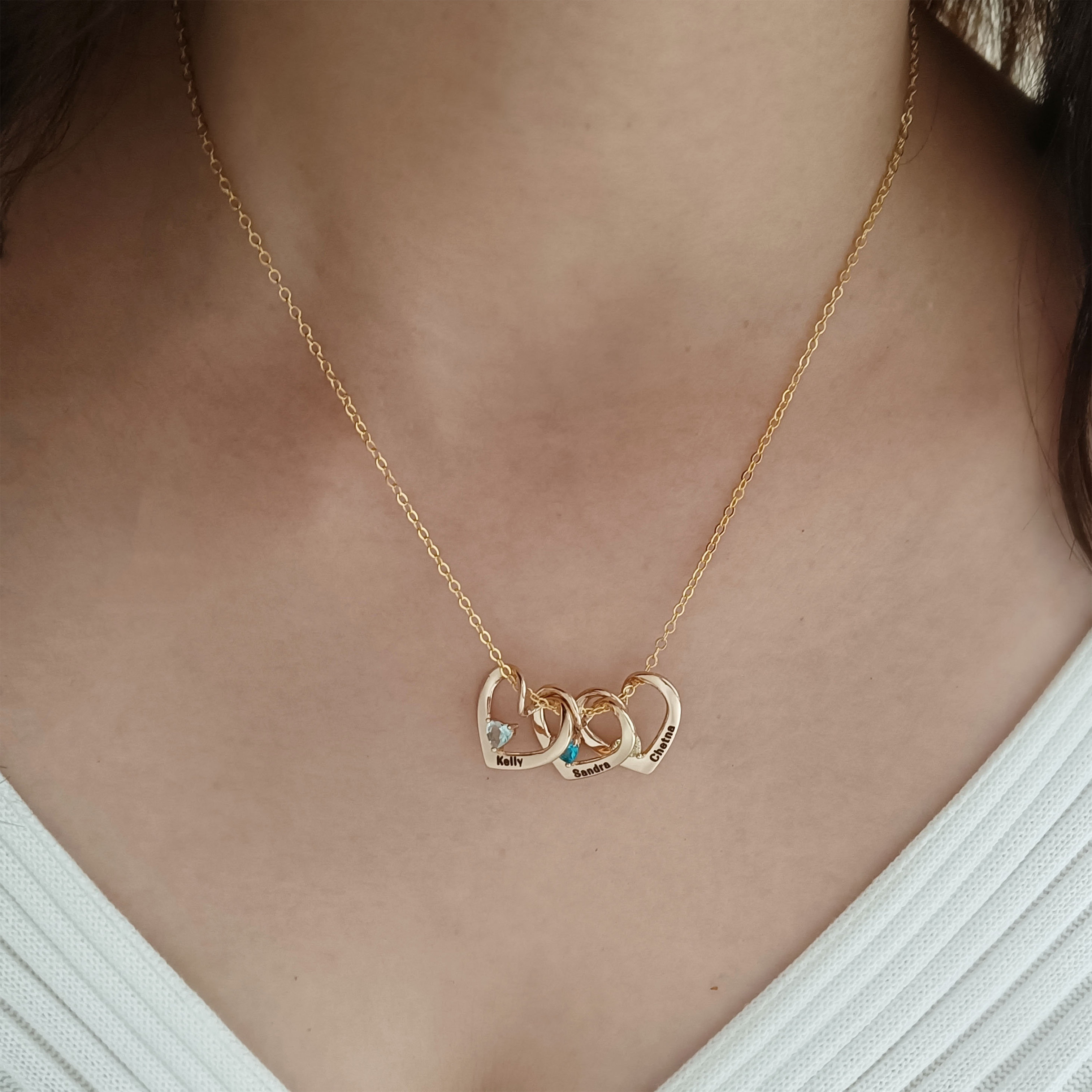 For Mother-Love Connected Name Birthstone Custom Necklace