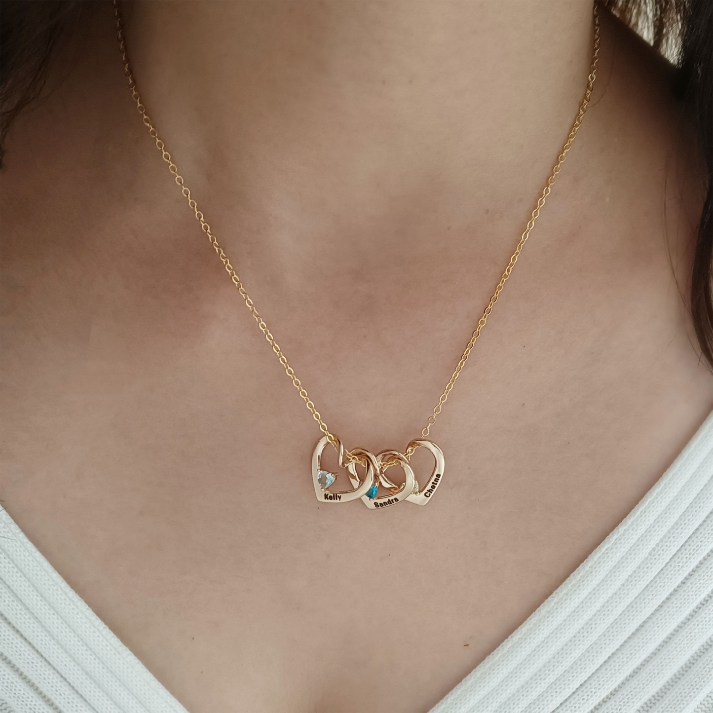 For Mother-Love Connected Name Birthstone Custom Necklace