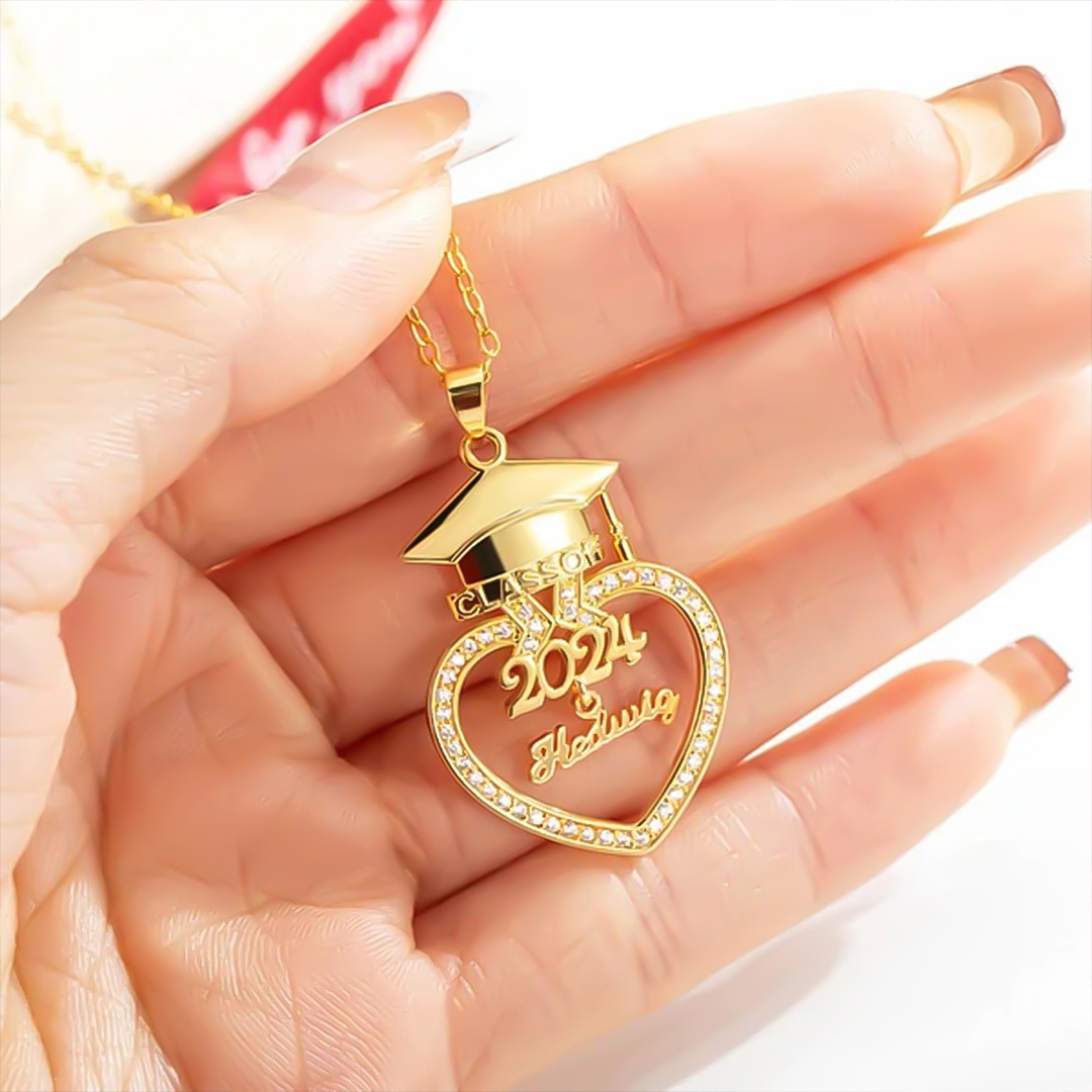 Name Custom Graduation Cap Heart Necklace