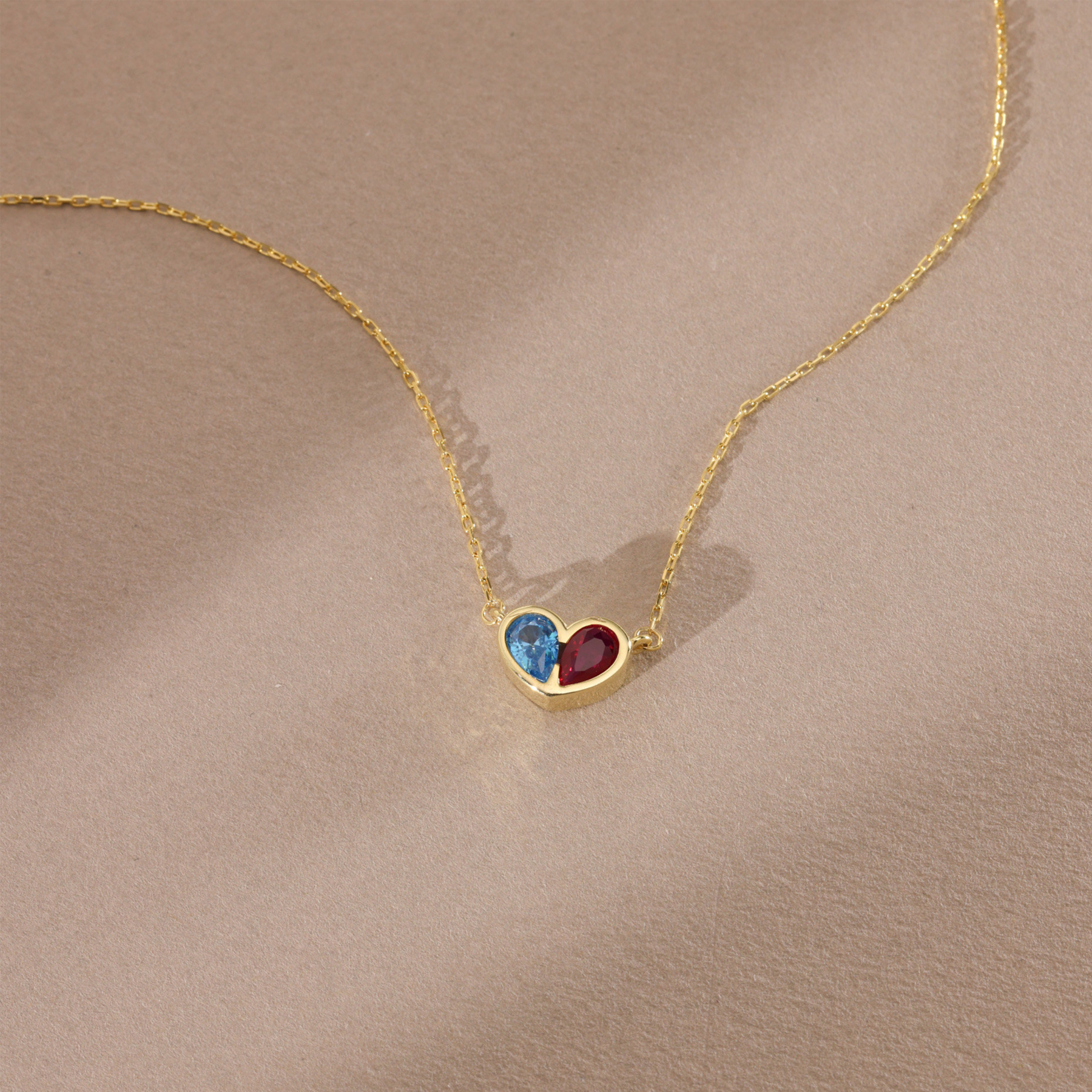 Mother And Daughter Forever Linked Together Custom Heart Birthstones Necklace