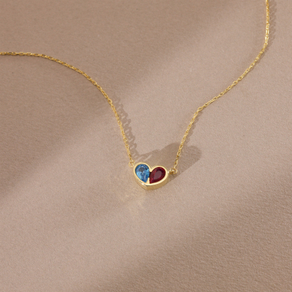 Mother And Daughter Forever Linked Together Custom Heart Birthstones Necklace