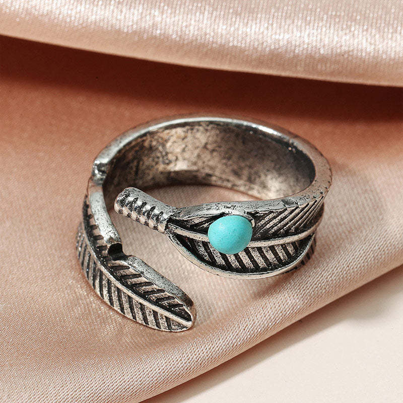 For Memorial - S925 Guardian Angel Turquoise Feather Ring