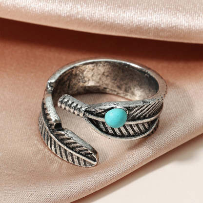 For Memorial - S925 Guardian Angel Turquoise Feather Ring
