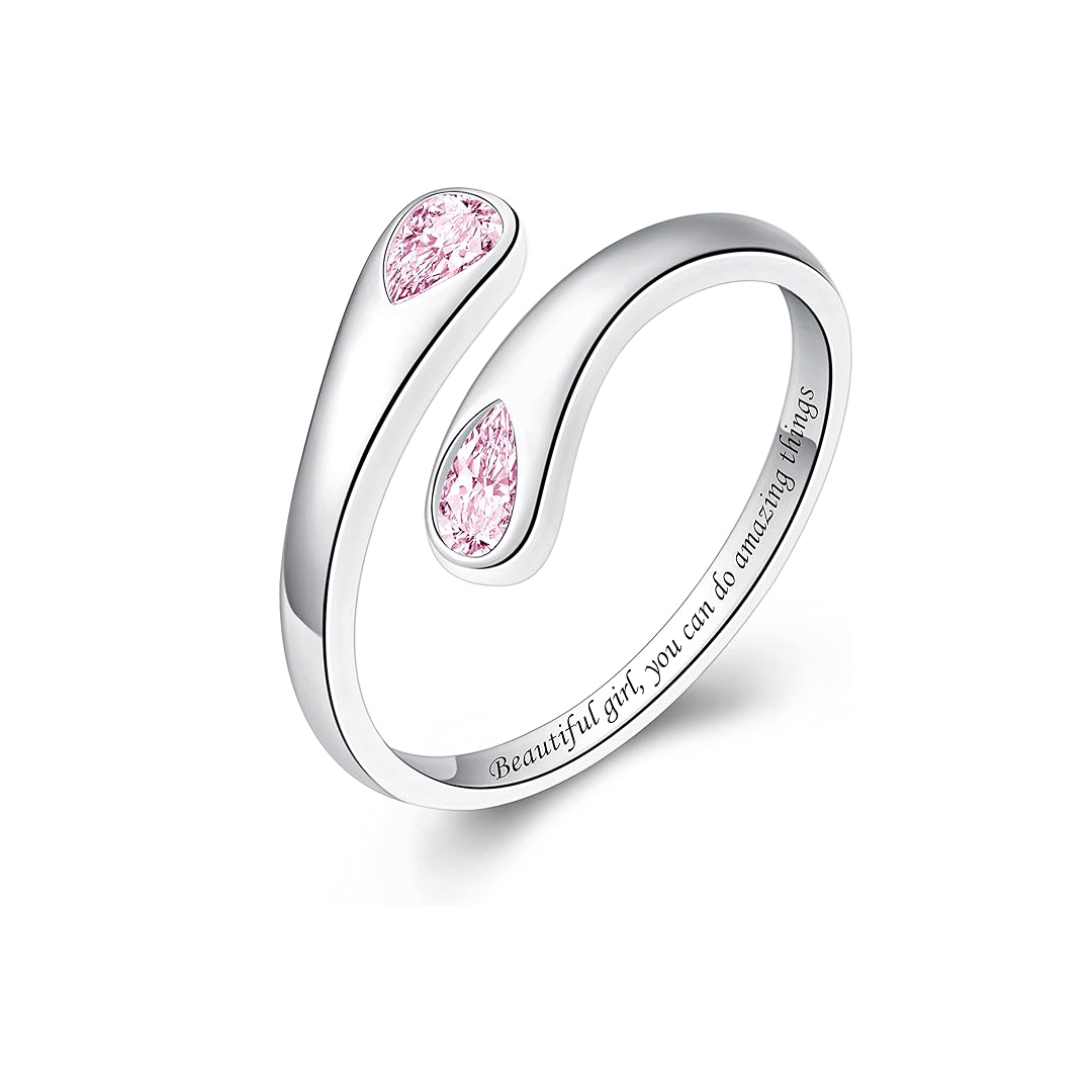 S925 Teardrop Birthstone Open Ring