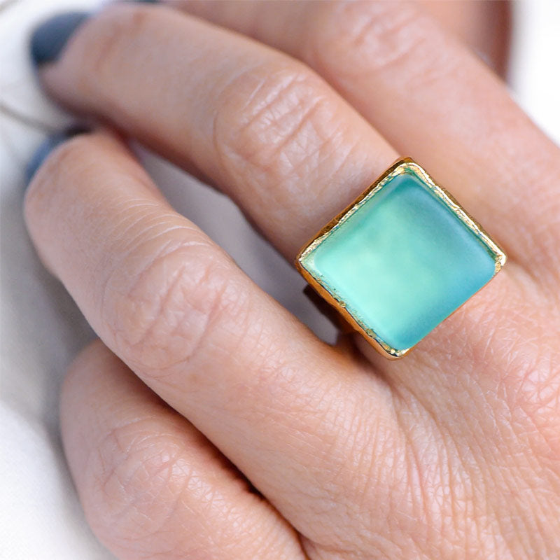 S925 Thalassophile Cube Sea Glass Ring