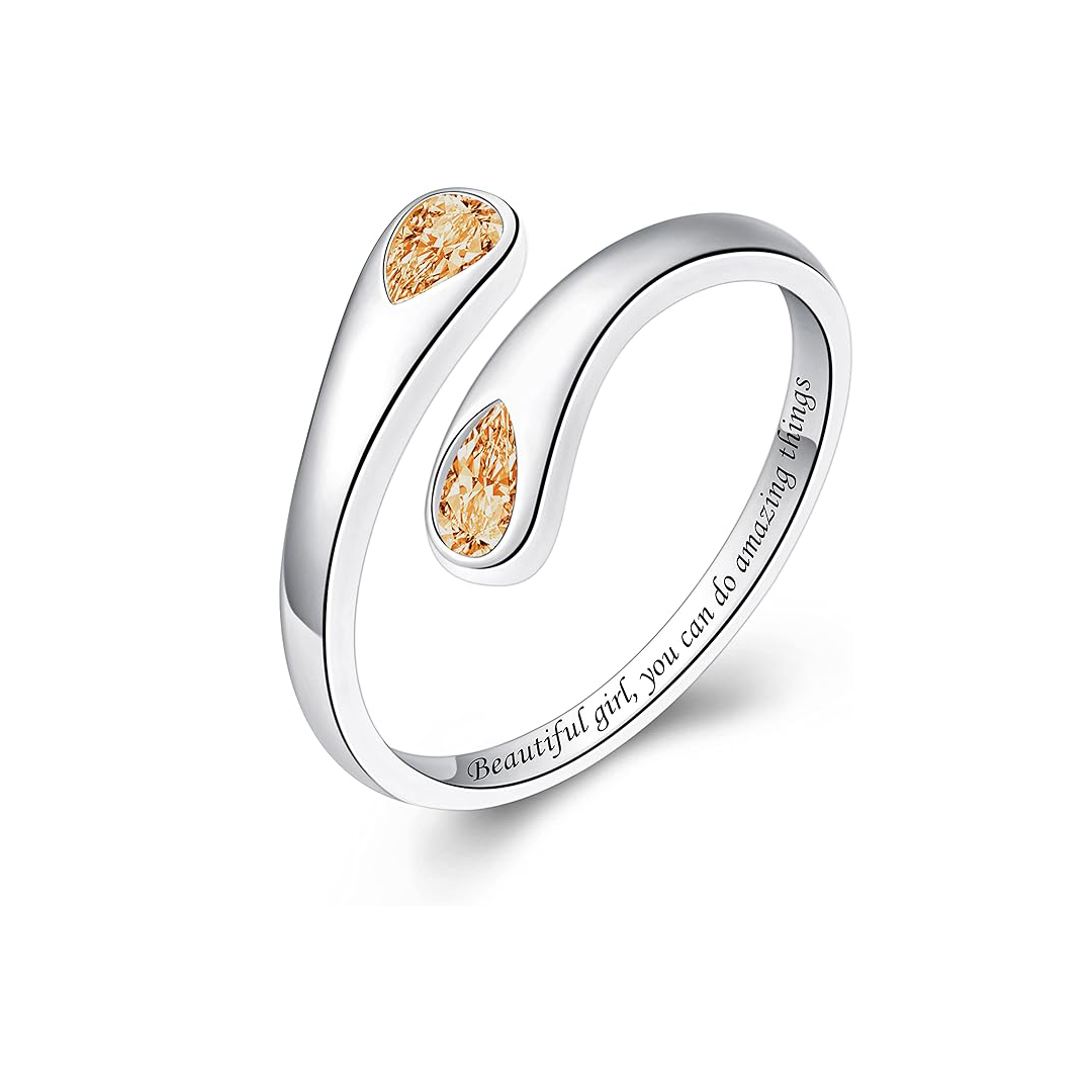 S925 Teardrop Birthstone Open Ring