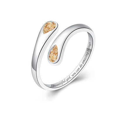 S925 Teardrop Birthstone Open Ring