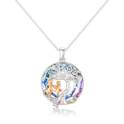 For Daughter - S925 We Are Forever Linked Together Crystal Life Tree Necklace