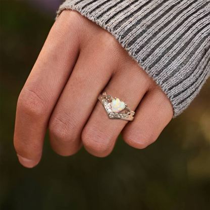 S925 Heart Crown Opal Ring