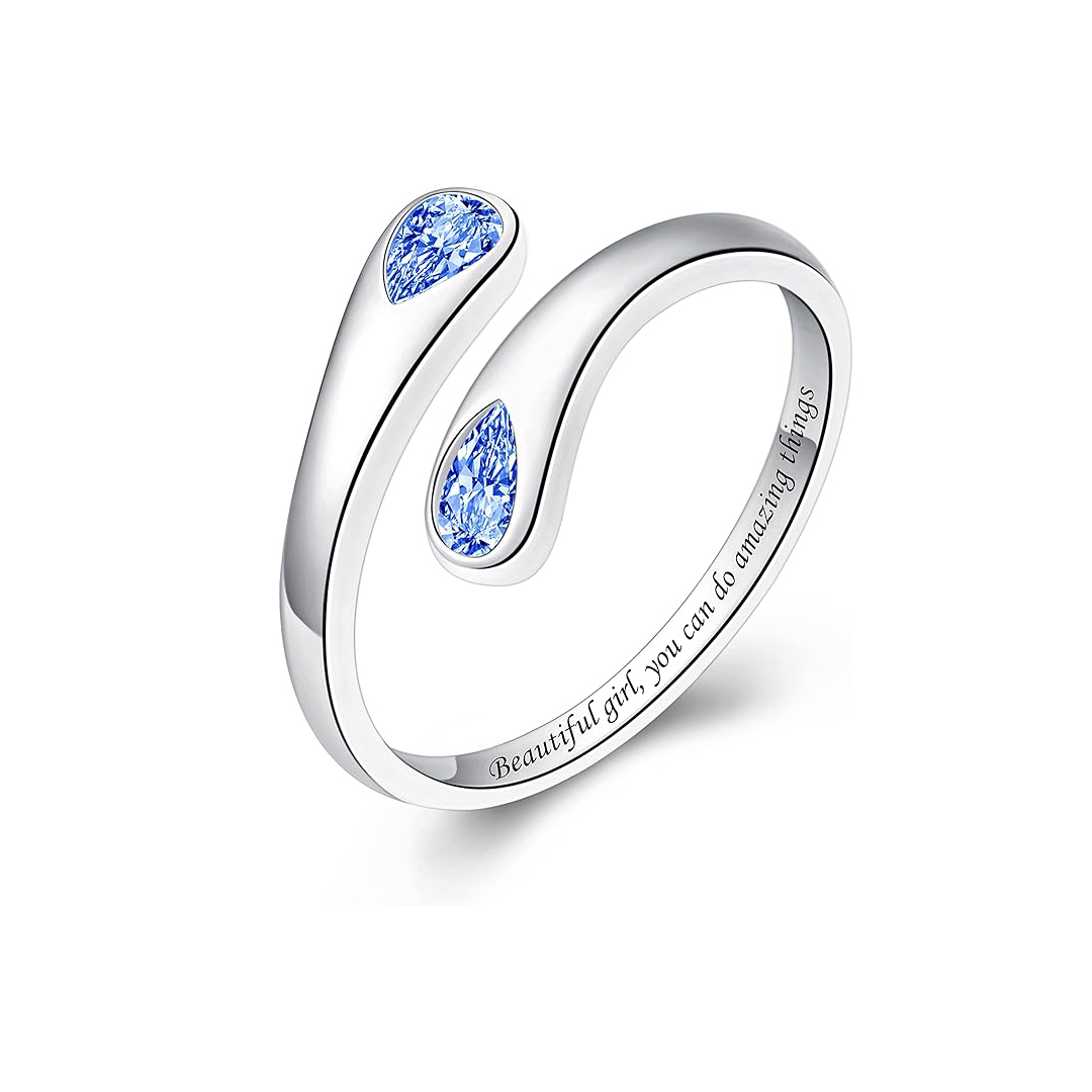 S925 Teardrop Birthstone Open Ring