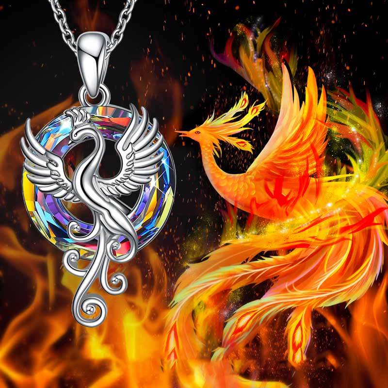 S925 The Fire inside Me  Burns Brighter  than the Fire around Me Flying Phoenix necklace