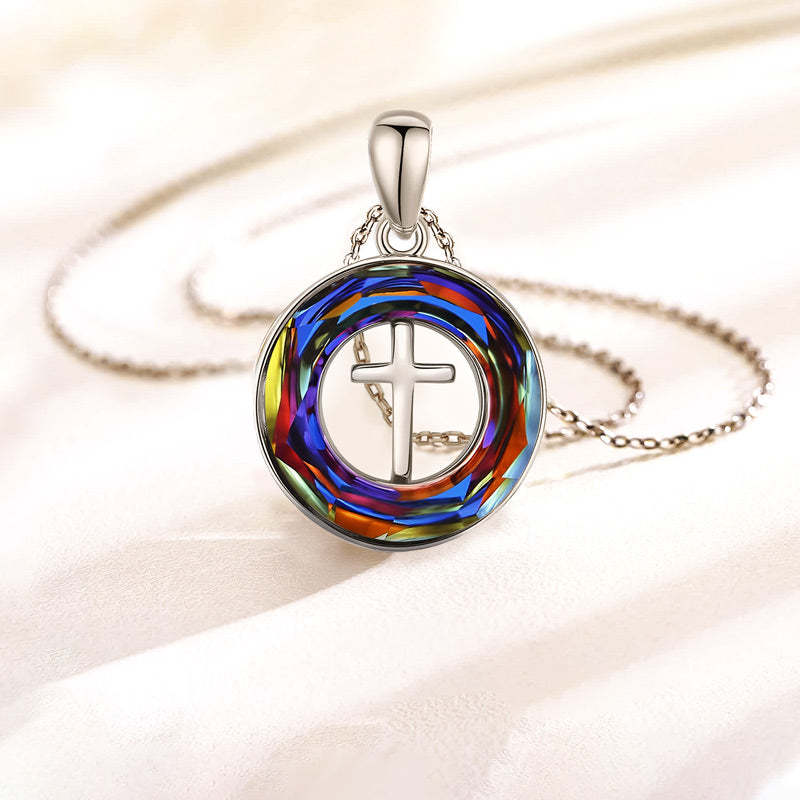 For Daughter - S925 Jesus is in Our Boat Crystal Cross Necklace