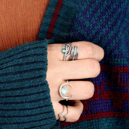 For Memorial - S925 Guardian Angel Turquoise Feather Ring