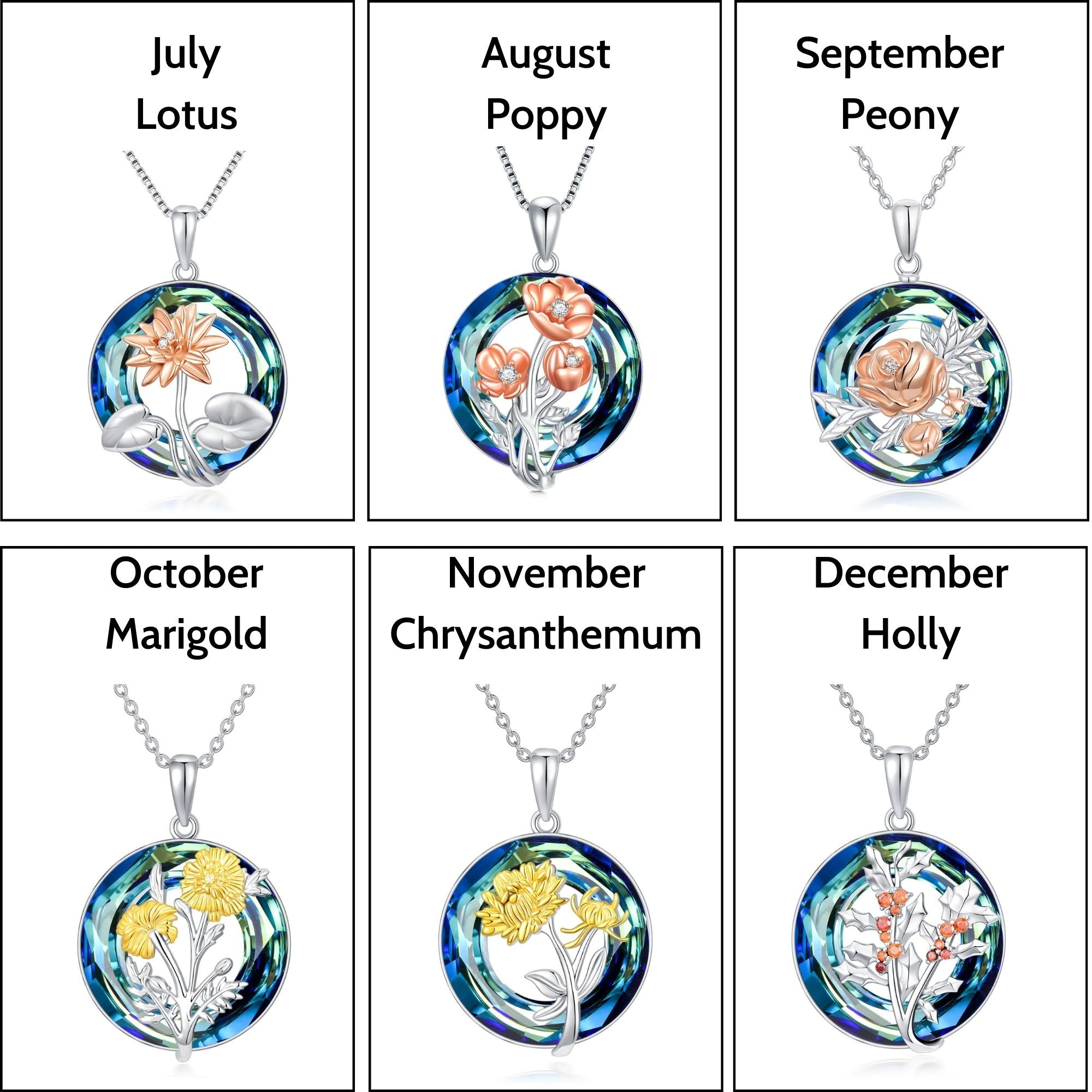 S925 You Belong Somewhere You Feel Free Crystal Birth Month Flower Necklace