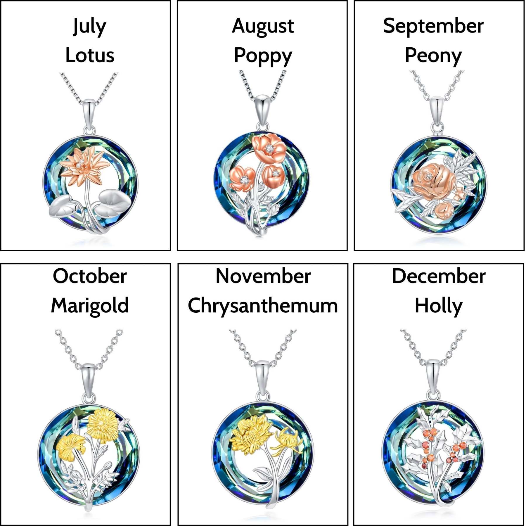 S925 You Belong Somewhere You Feel Free Crystal Birth Month Flower Necklace