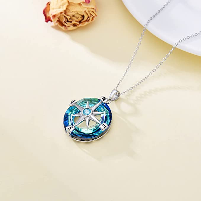 For Friend - S925 I'll Always be There for You Blue Crystal Compass Necklace