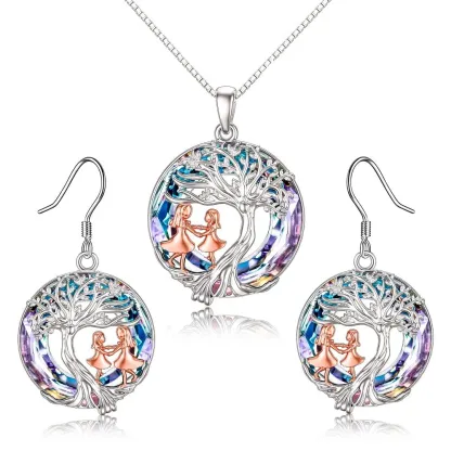 For Daughter - S925 We Are Forever Linked Together Crystal Life Tree Necklace