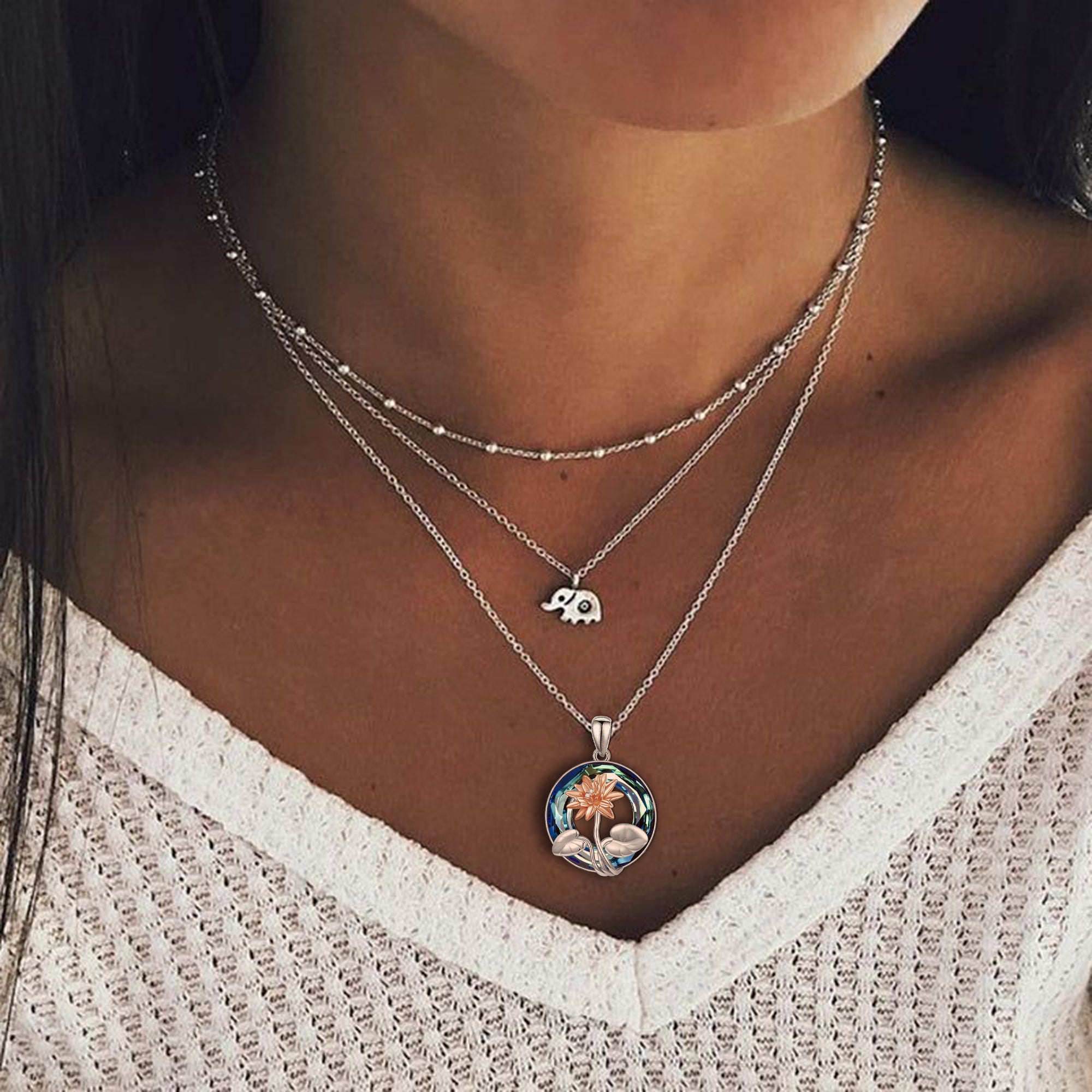 S925 You Belong Somewhere You Feel Free Crystal Birth Month Flower Necklace