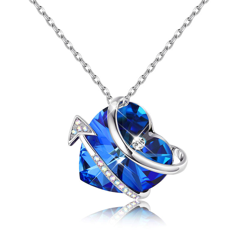 For Daughter - S925 Keep Going I¡¯ll Always be With You Heart Crystal Arrow Necklace