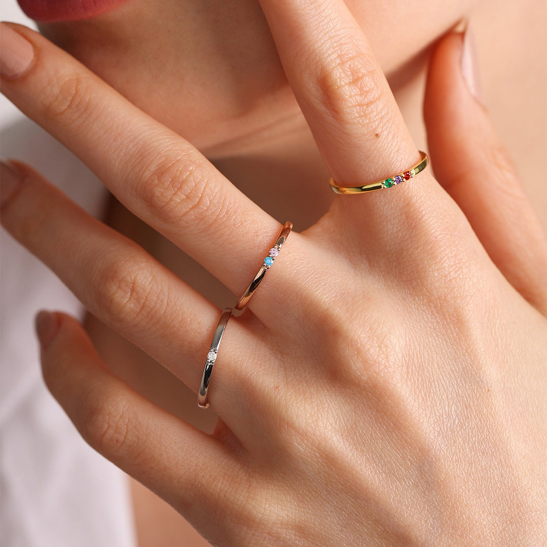 S925 Custom Birthstones Dainty Mini Ring