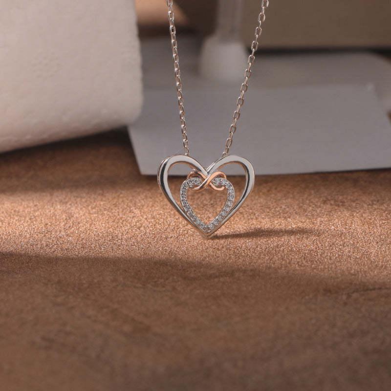 For Daughter - S925 Mother & Daughter Forever Linked Together Two Hearts Infinity Necklace