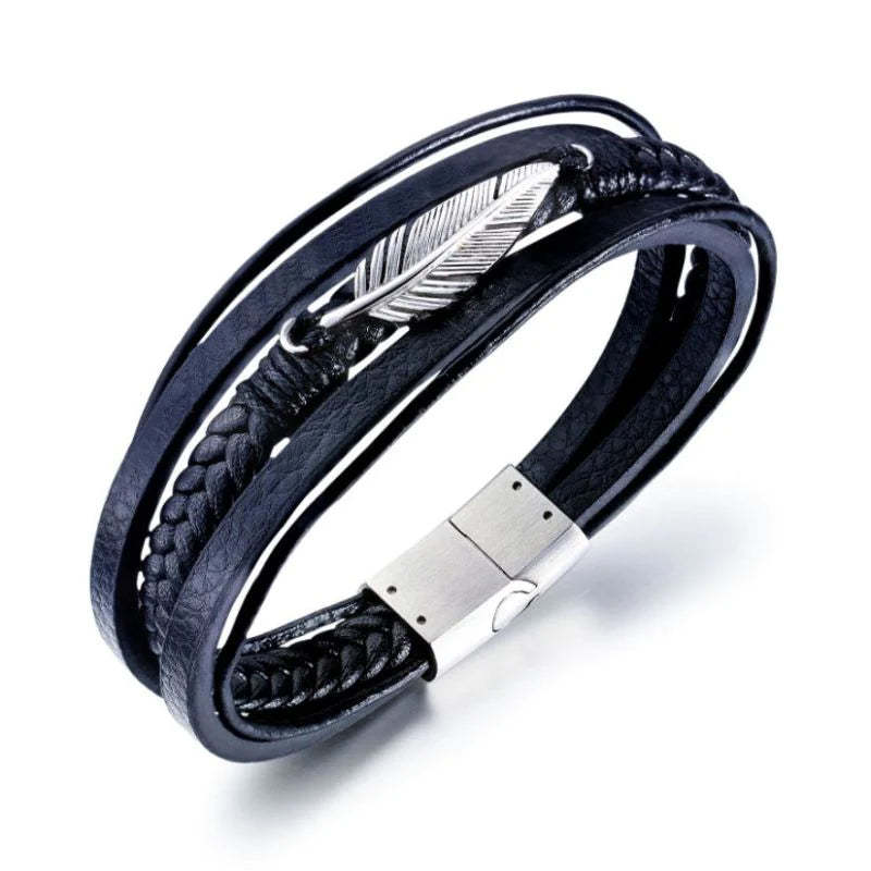 For Son - I Will Always Be With You Feather Leather Bracelet