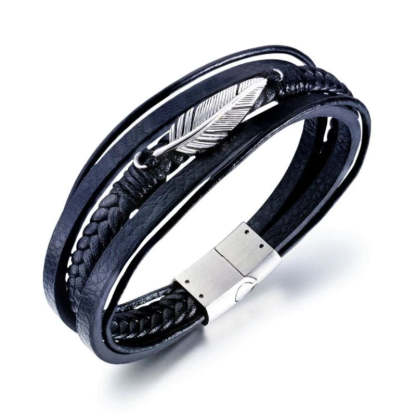 For Son - I Will Always Be With You Feather Leather Bracelet