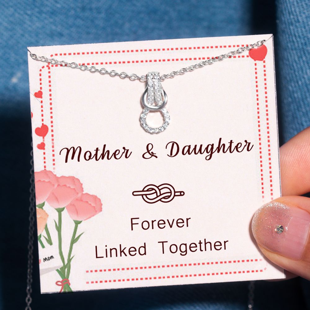 S925 Mother and Daughter Forever Linked Together Infinity Knot Necklace