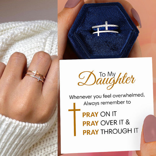 For Daughter - S925 Pray Through It Double Cross Ring