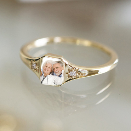 For Memorial - S925 Custom Photo & Birthstones Ring