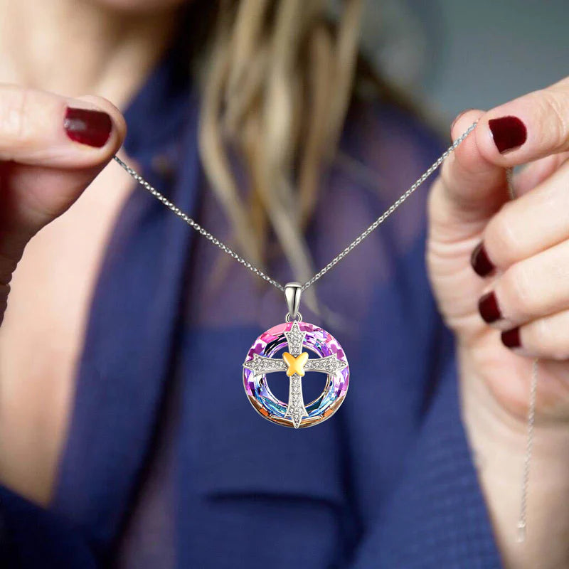 For Friend - S925 Sisters in Christ are Sisters for Life Crystal Love Cross Necklace