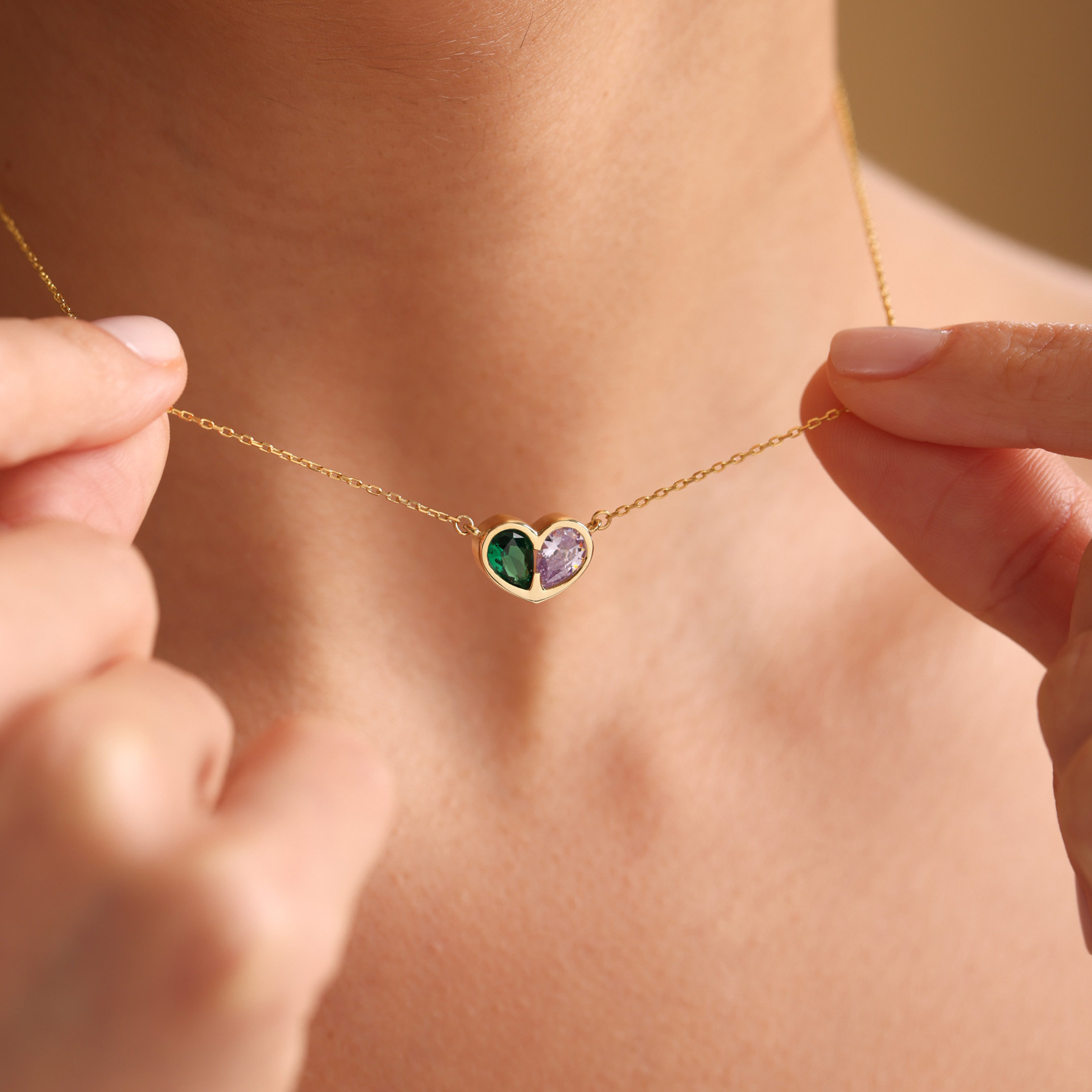 Mother And Daughter Forever Linked Together Custom Heart Birthstones Necklace