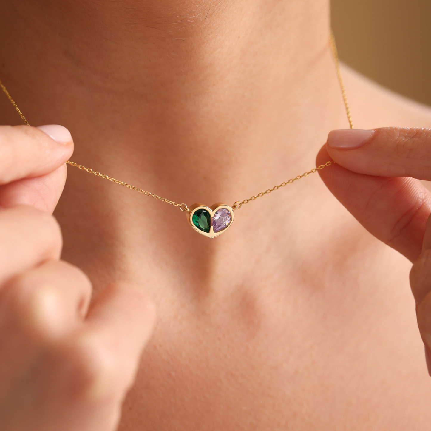 Mother And Daughter Forever Linked Together Custom Heart Birthstones Necklace