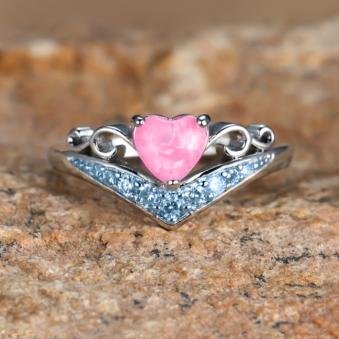 For Memorial - S925 Mama of an Angel You Will Be With Me Pink Heart Crown Ring