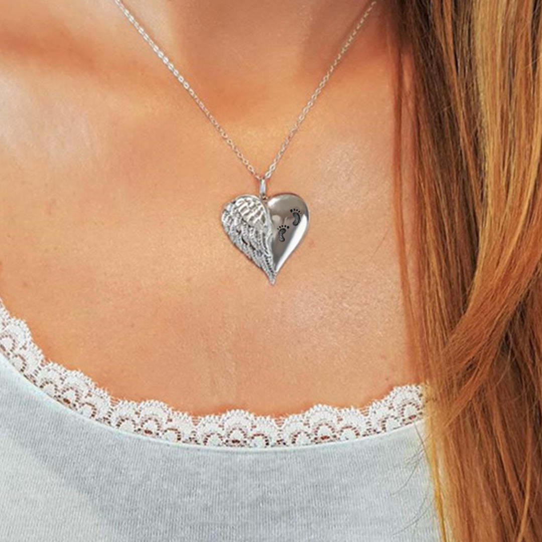 For Memorial - Mama of an Angel Wings Heart Necklace
