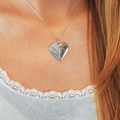 For Memorial - Mama of an Angel Wings Heart Necklace
