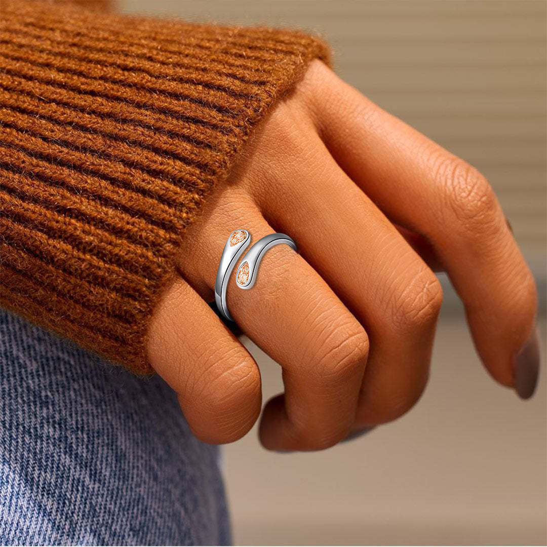 S925 Teardrop Birthstone Open Ring
