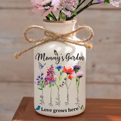 Custom Grandma's Garden Birth Flower Vase With Grandchildren Name For Mother's Day Gift
