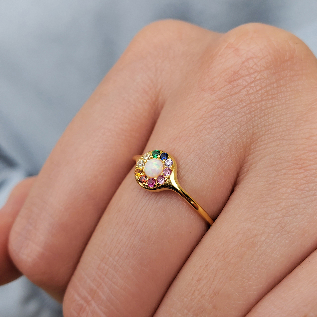 S925 I Will Always Be By Your Side Rainbow Opal Ring