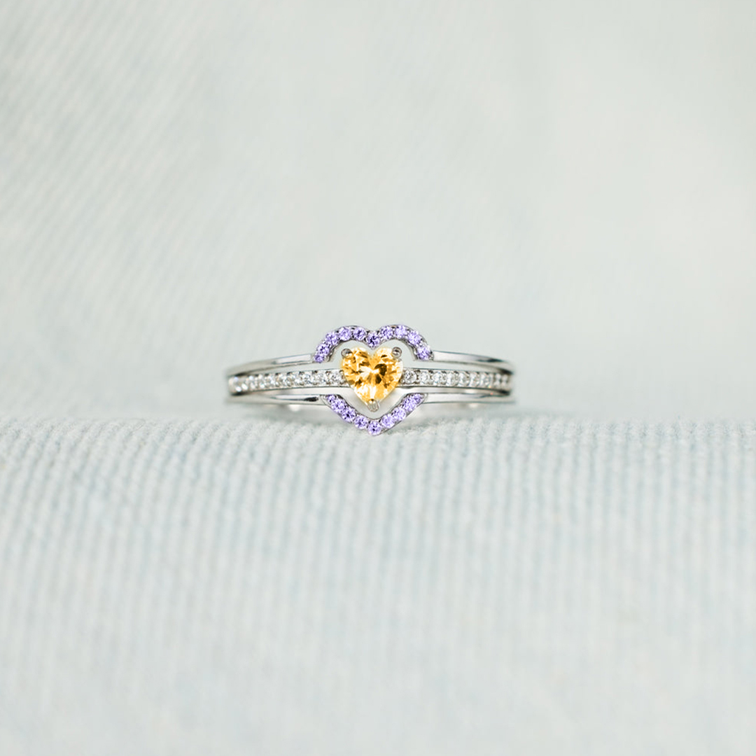 S925 Mother & Daughter  Forever Linked Together Custom Birthstone Heart Ring