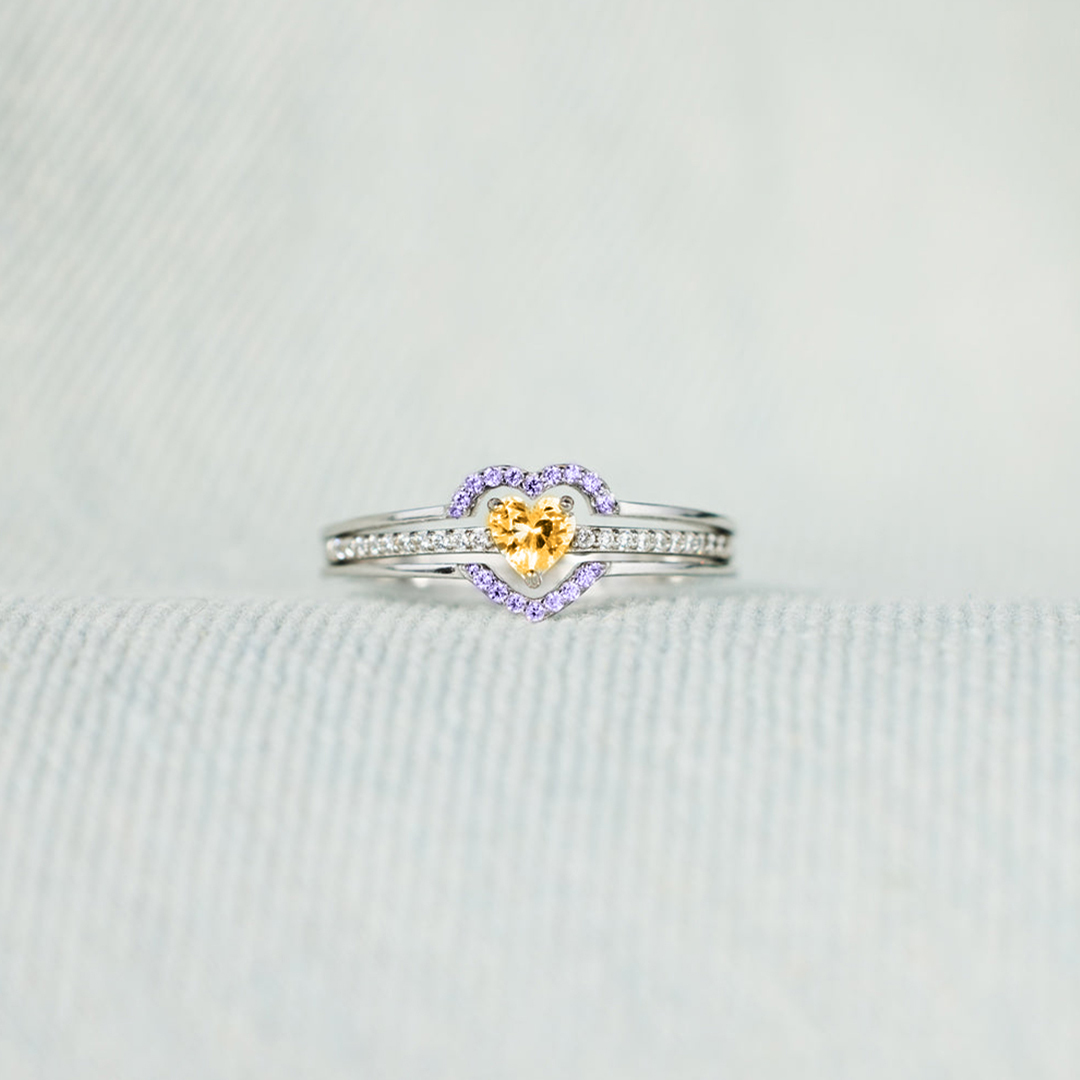 S925 Mother & Daughter  Forever Linked Together Custom Birthstone Heart Ring