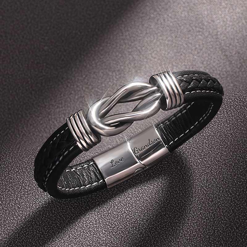 For Grandson - Grandmother and Grandson Forever Linked Together Black Knot Engraved Bracelet