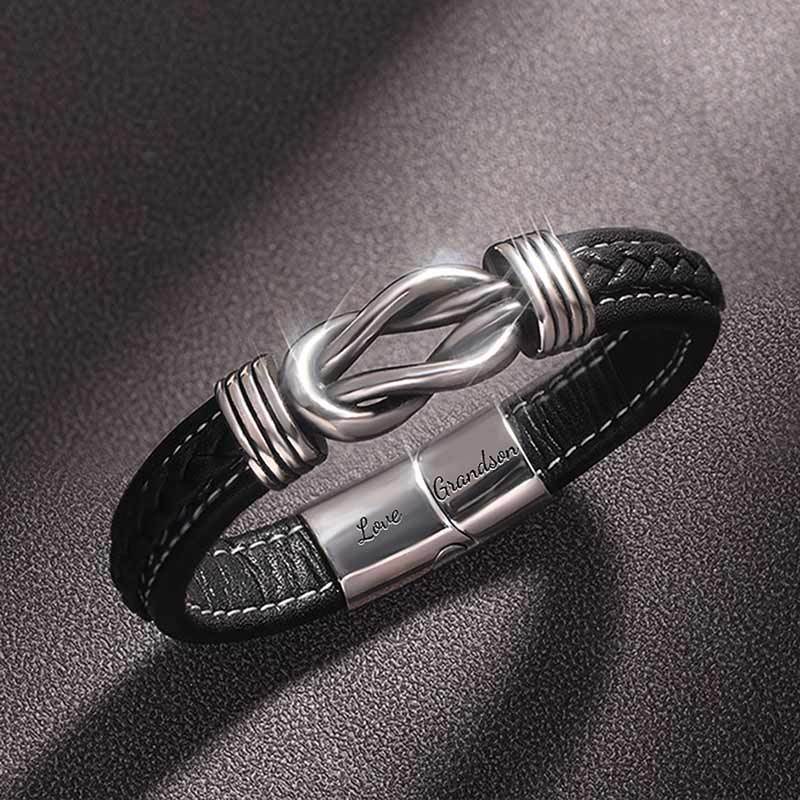 For Grandson - Grandmother and Grandson Forever Linked Together Black Knot Engraved Bracelet